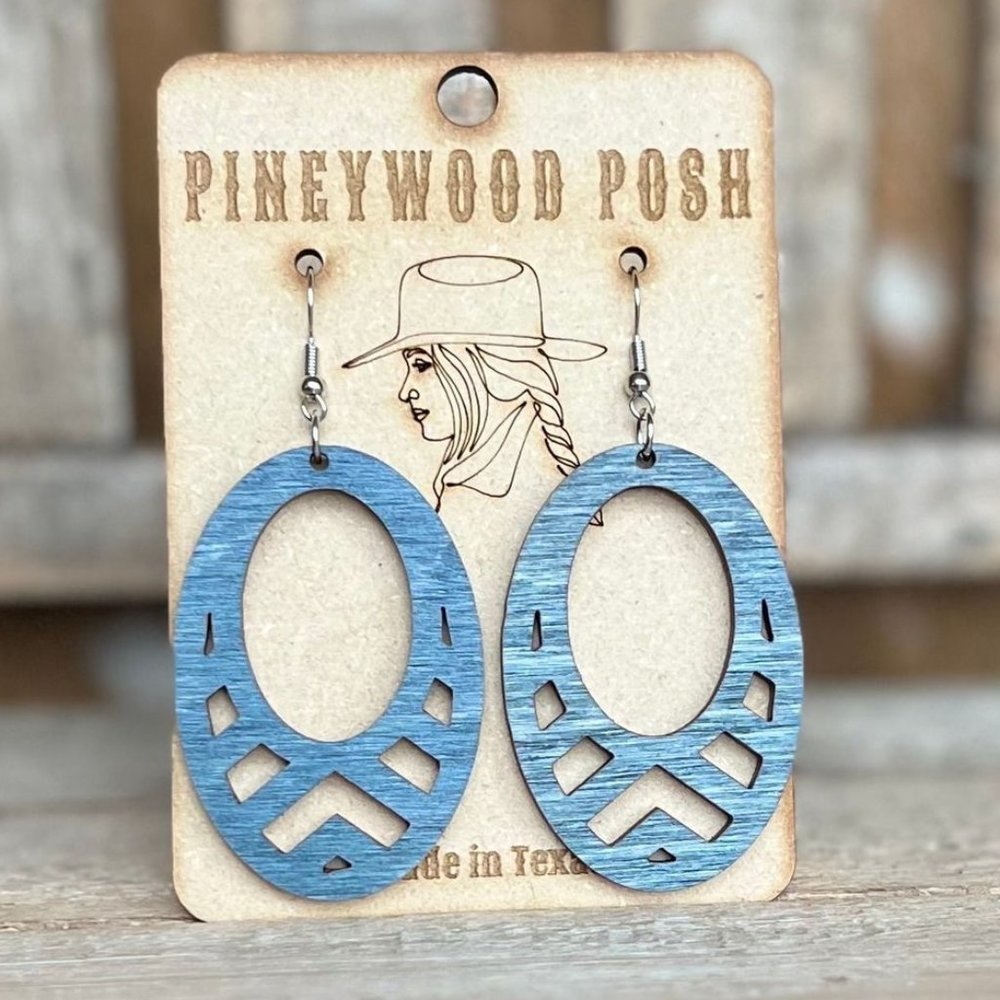 Western boho wood earrings denim blue